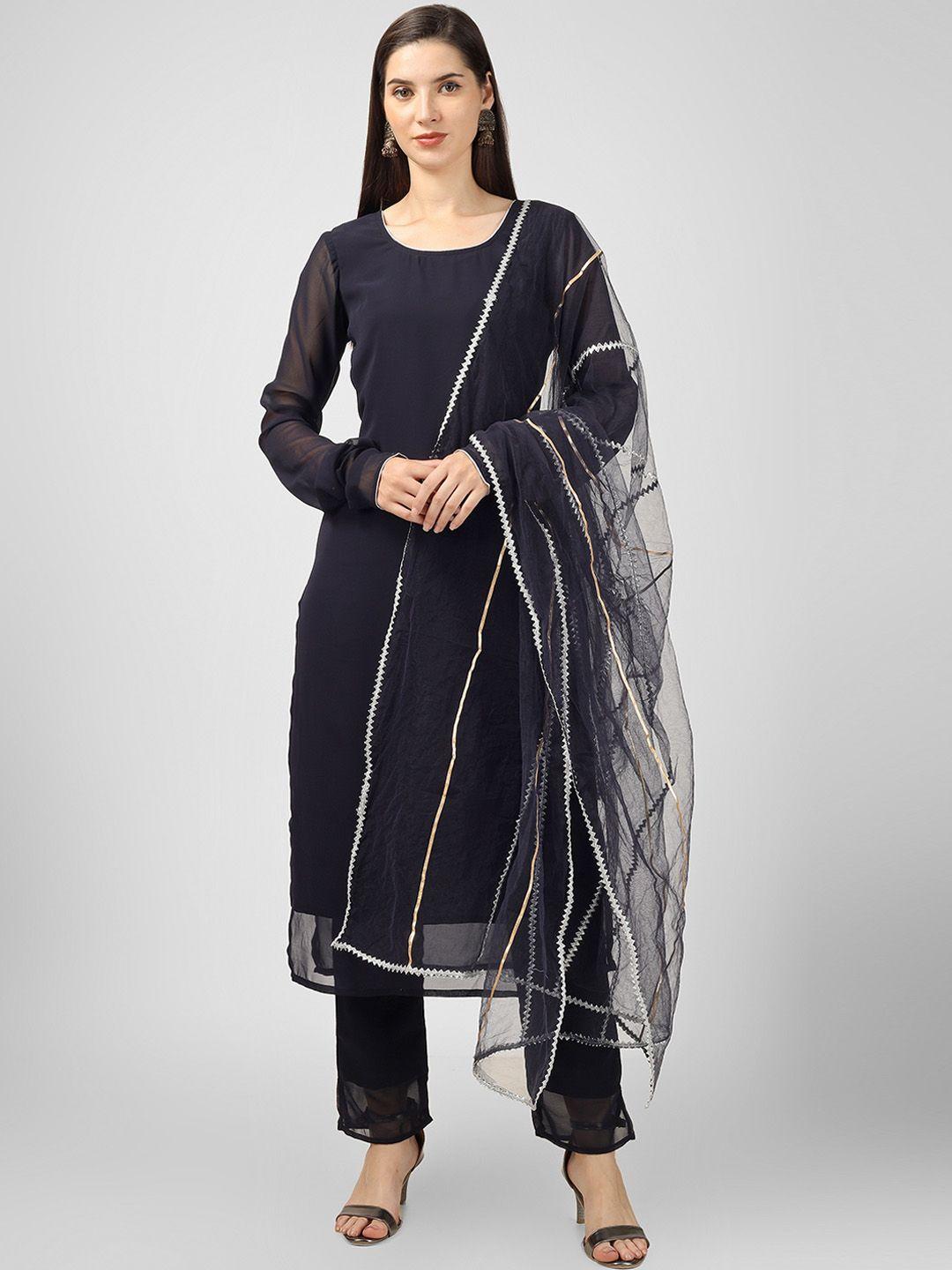 celebravo long sleeves straight georgette kurta with trousers & dupatta