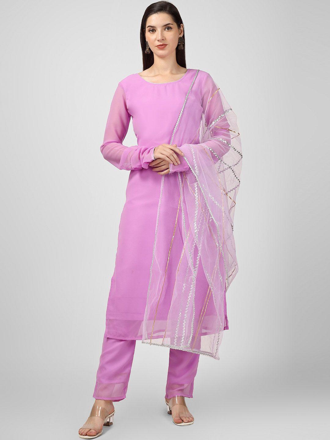 celebravo long sleeves straight georgette kurta with trousers & dupatta