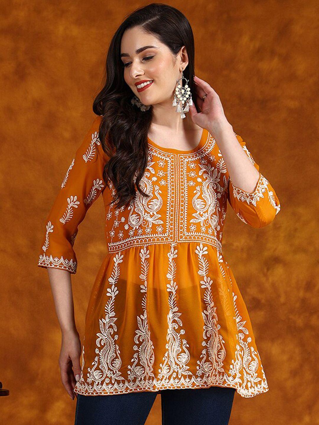 here&now embroidered chikankari georgette kurti