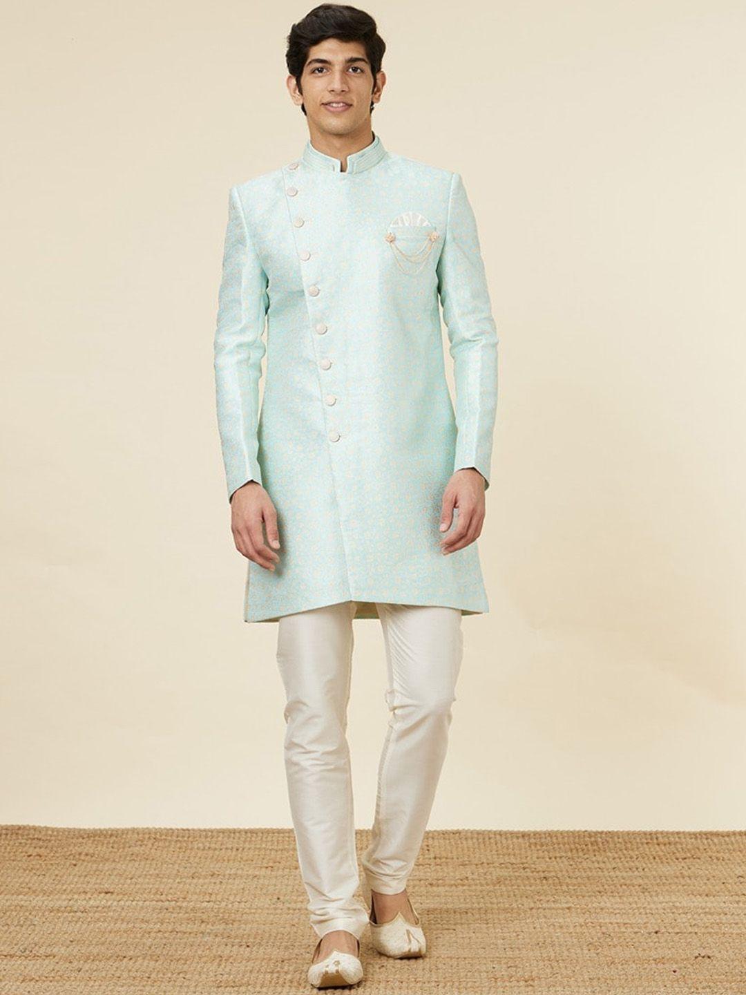 manyavar self design art silk indo western sherwani