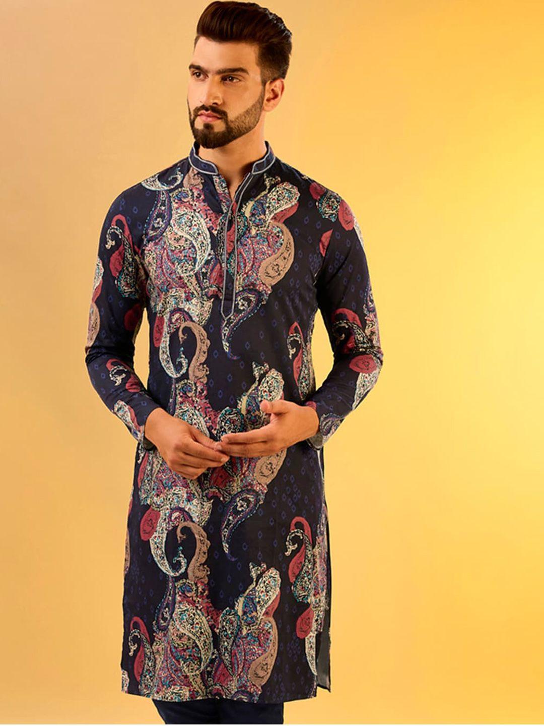 kisah paisley printed mandarin collar straight regular kurta