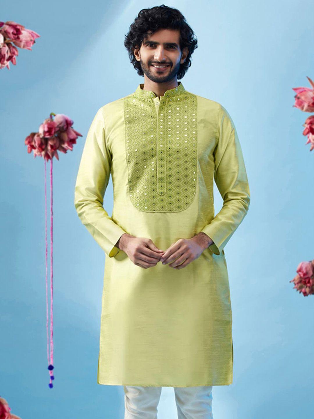 kisah geometric yoke design mirror work straight kurta