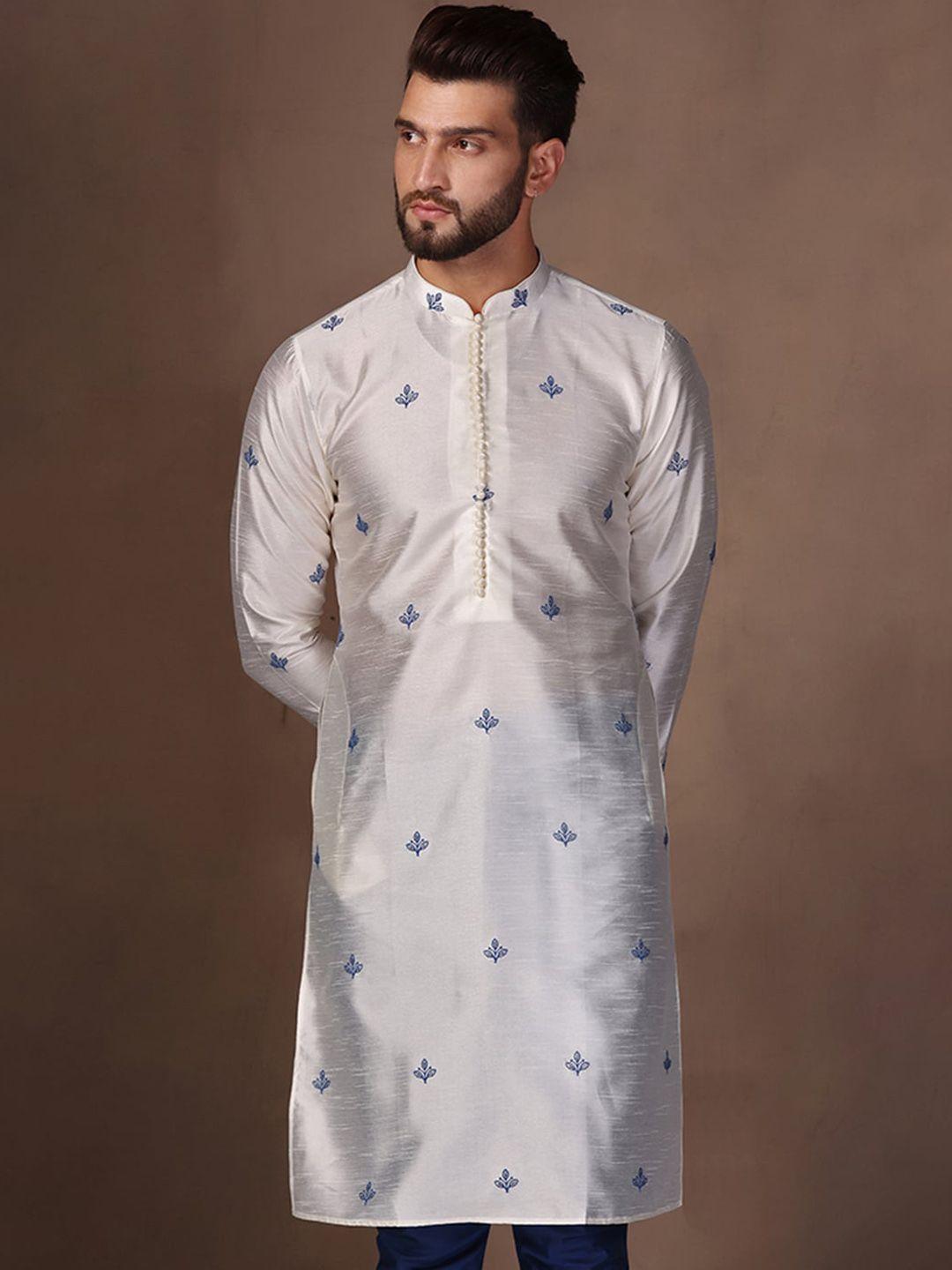 kisah floral embroidered sequinned silk cotton straight kurta