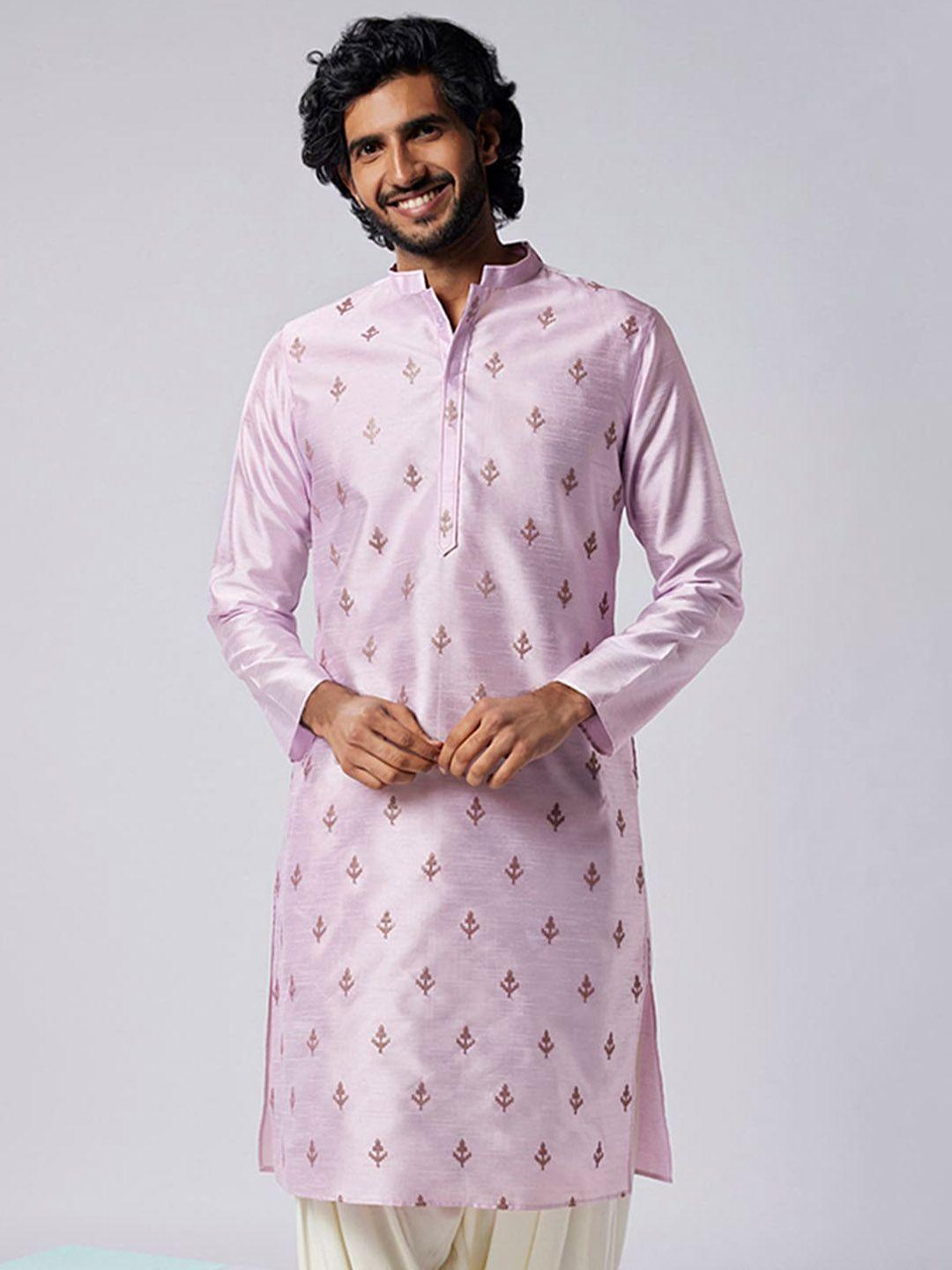 kisah floral embroidered art silk mandarin collar kurta