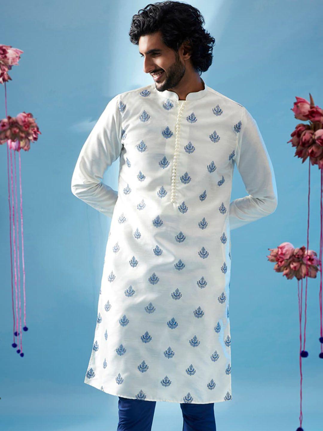 kisah ethnic motifs embroidered mandarin collar kurta