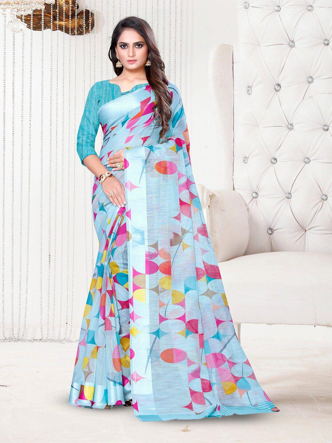 anouk printed pure linen saree