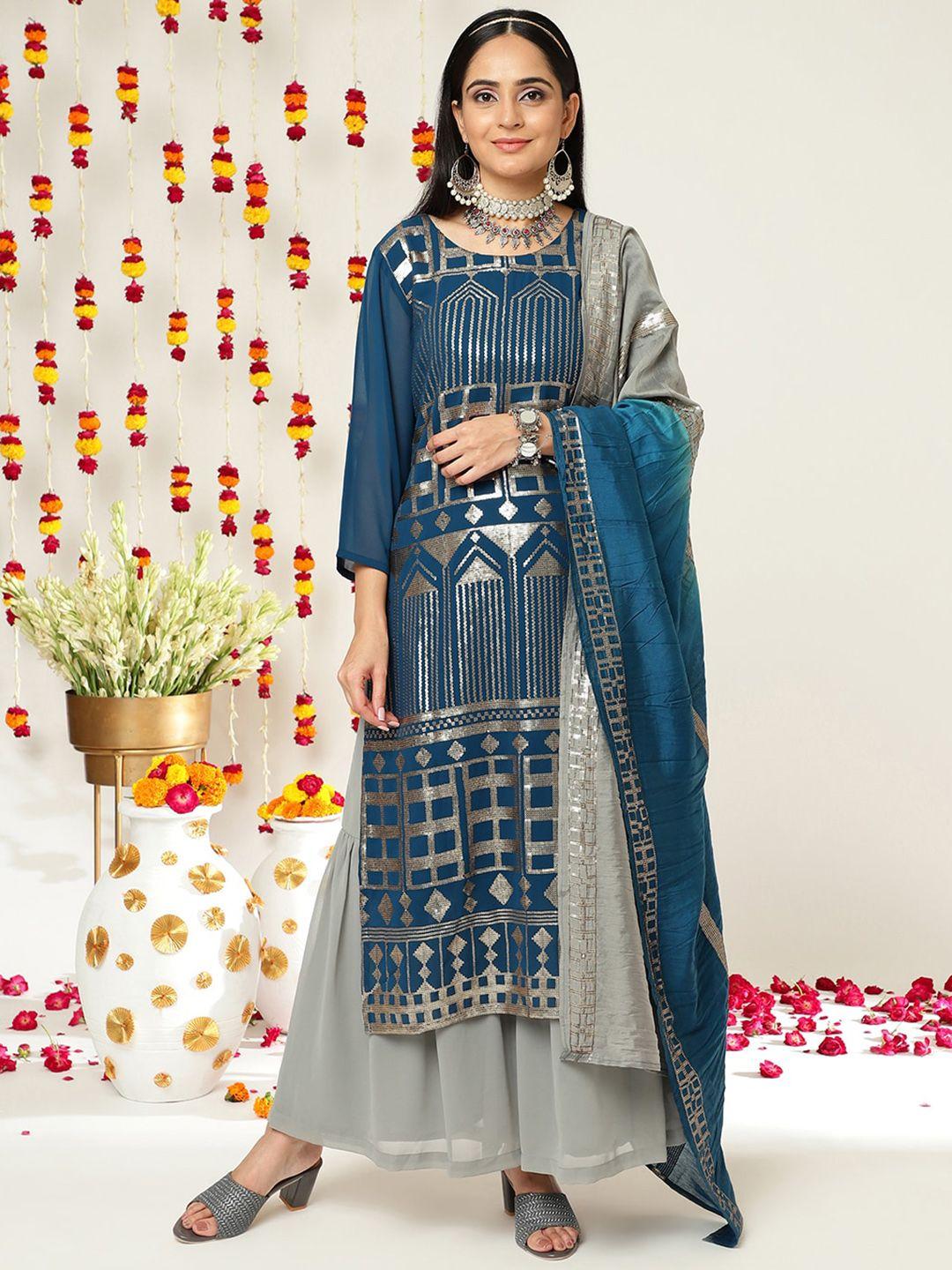 varanga ethnic motifs embroidered sequinned straight kurta & sharara with dupatta