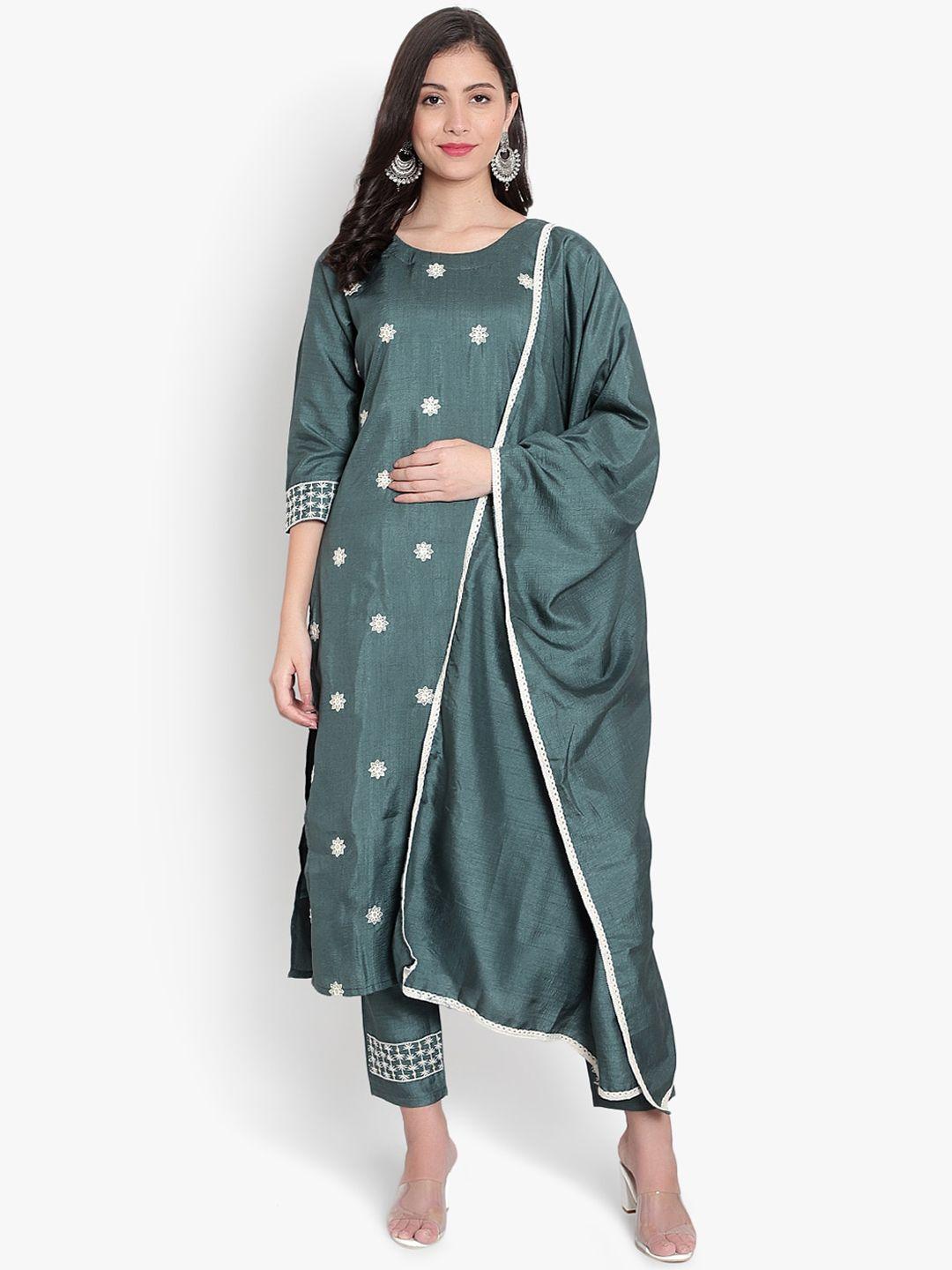 hinayat fashion ethnic motif embroidered regular kurta with trousers & dupatta