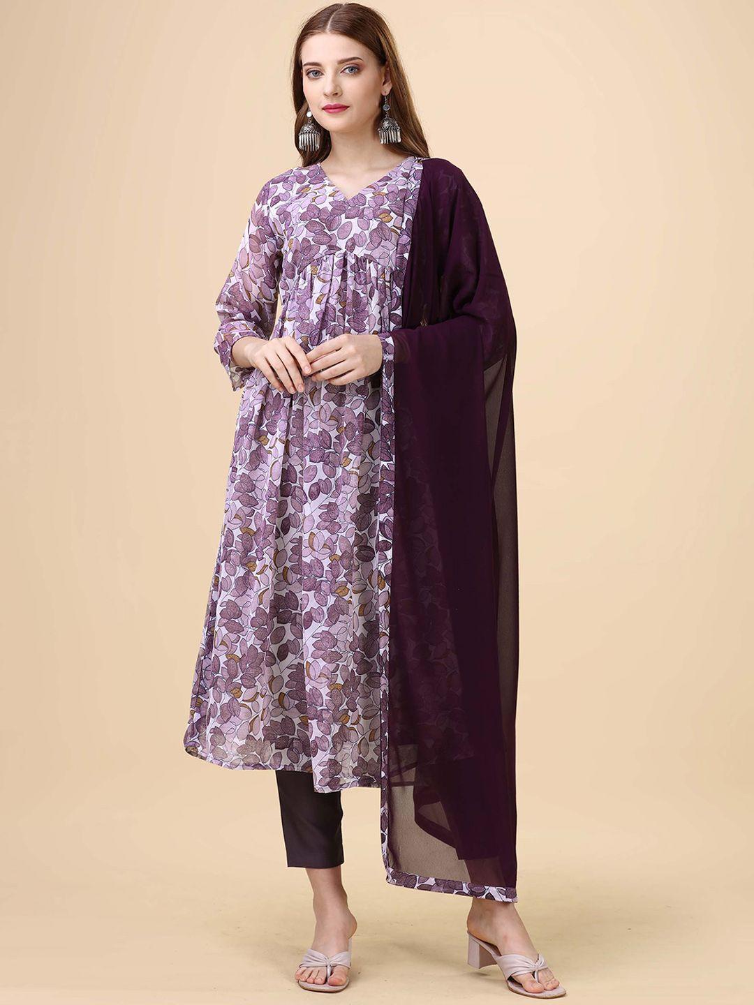 hinayat fashion floral printed regular empire kurta with trousers & dupatta