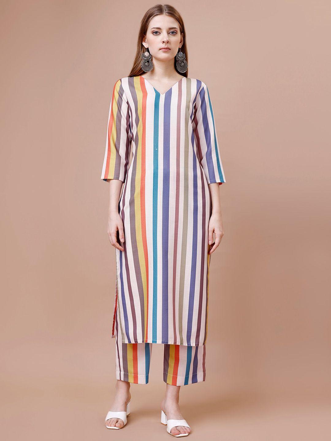 hinayat fashion striped v-neck regular kurta with palazzos