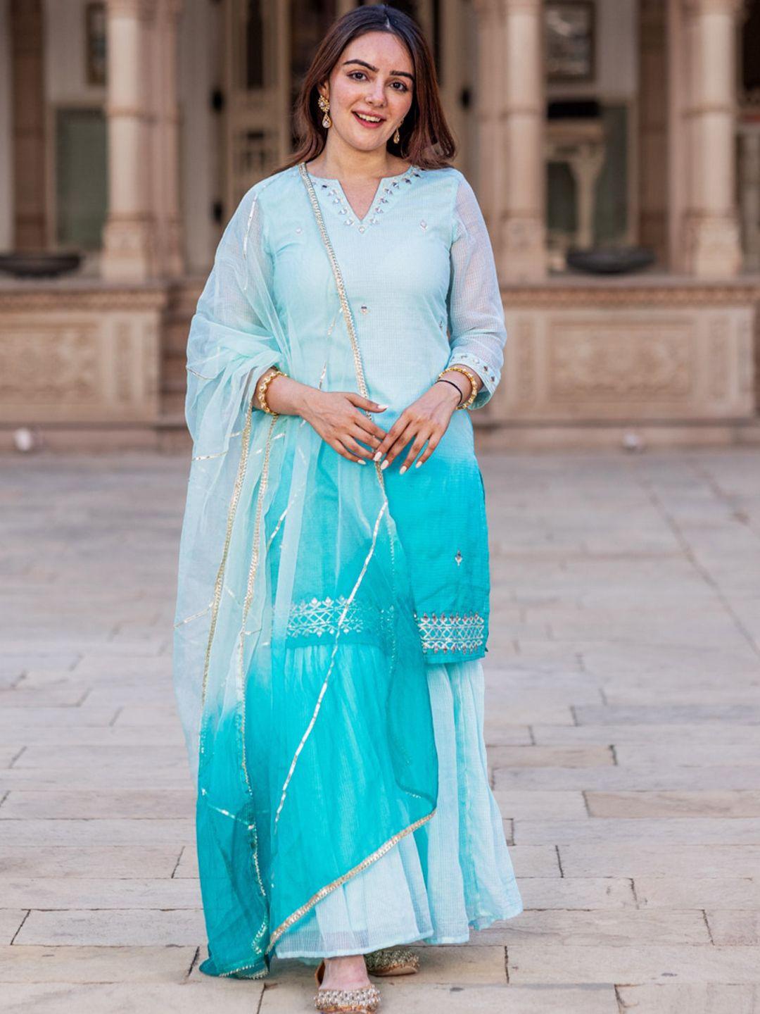 ambraee ombre dyed regular kurta with sharara & with dupatta