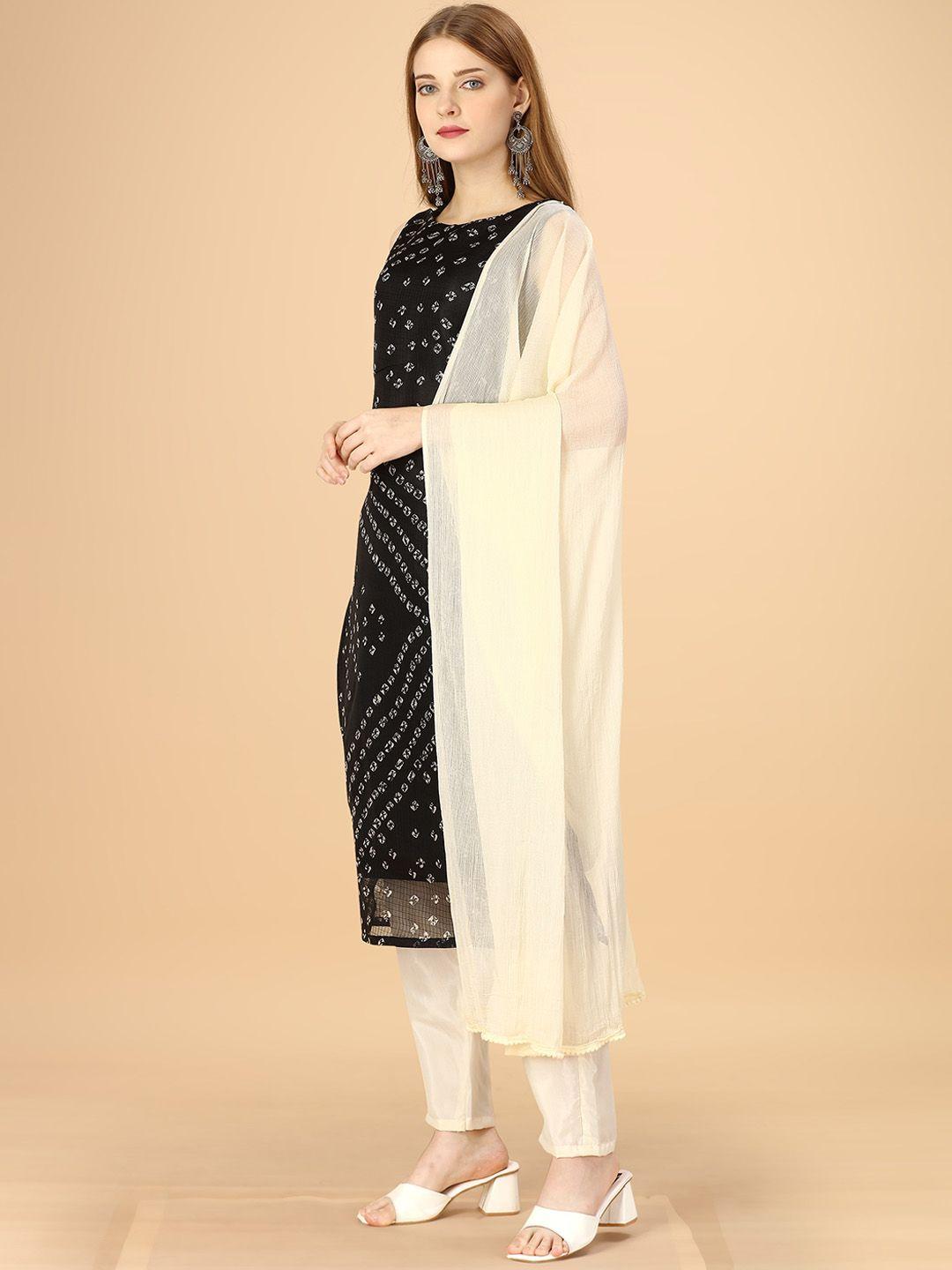 hinayat fashion bandhani printed kurta with trousers & dupatta