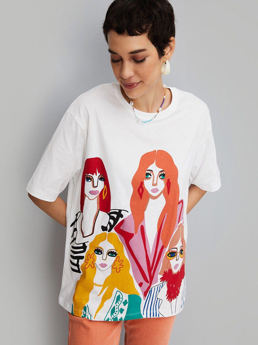 max women white printed t-shirt