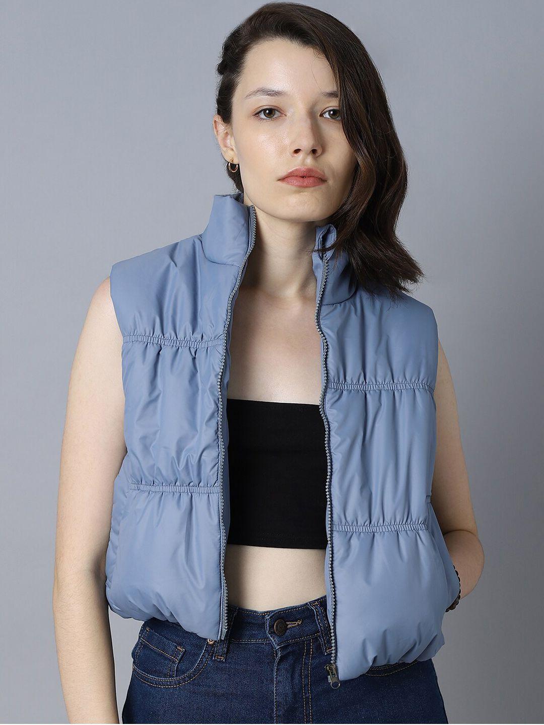 high star mock collar sleeveless crop padded jacket