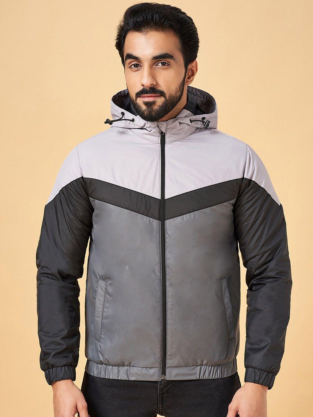 yu by pantaloons colourblocked hooded padded jacket