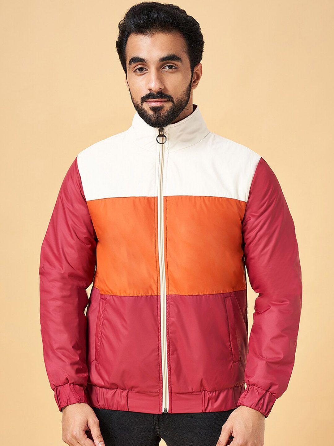 yu by pantaloons mock collar colourblocked bomber jacket