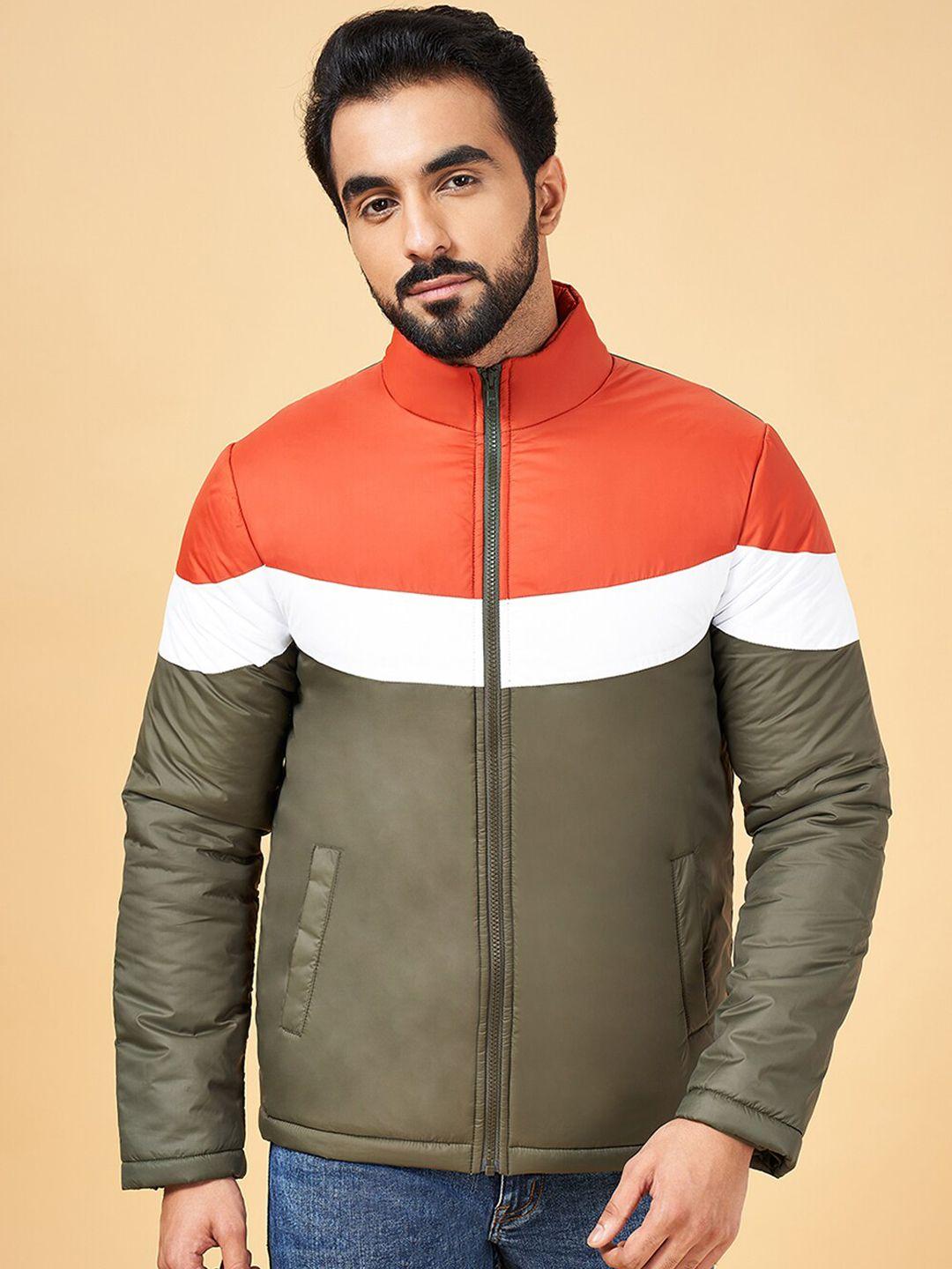 yu by pantaloons mock collar colourblocked bomber jacket