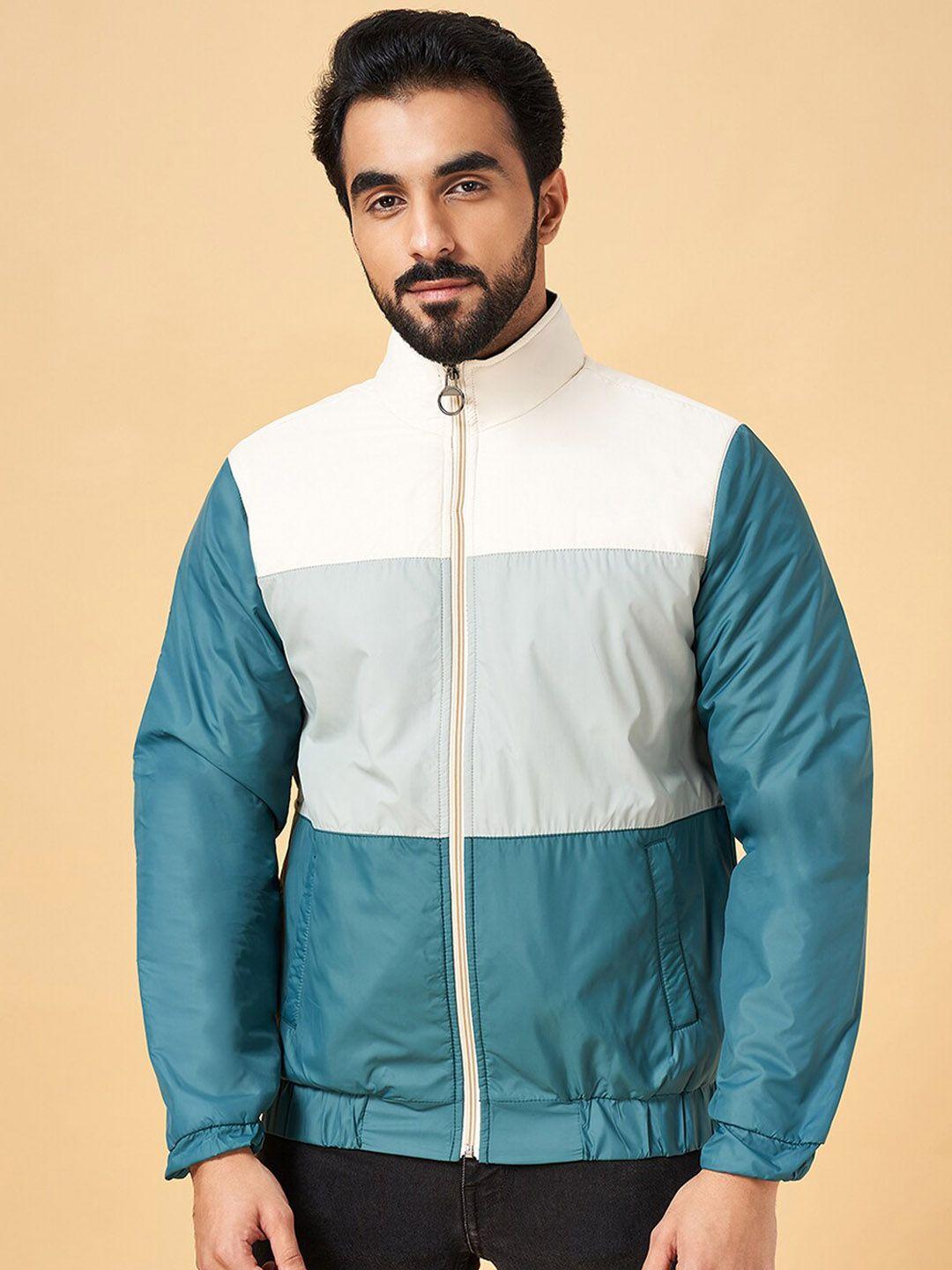 yu by pantaloons mock collar colourblocked bomber jacket