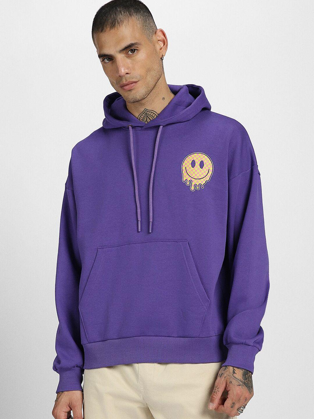 veirdo purple graphic printed hooded fleece oversized pullover