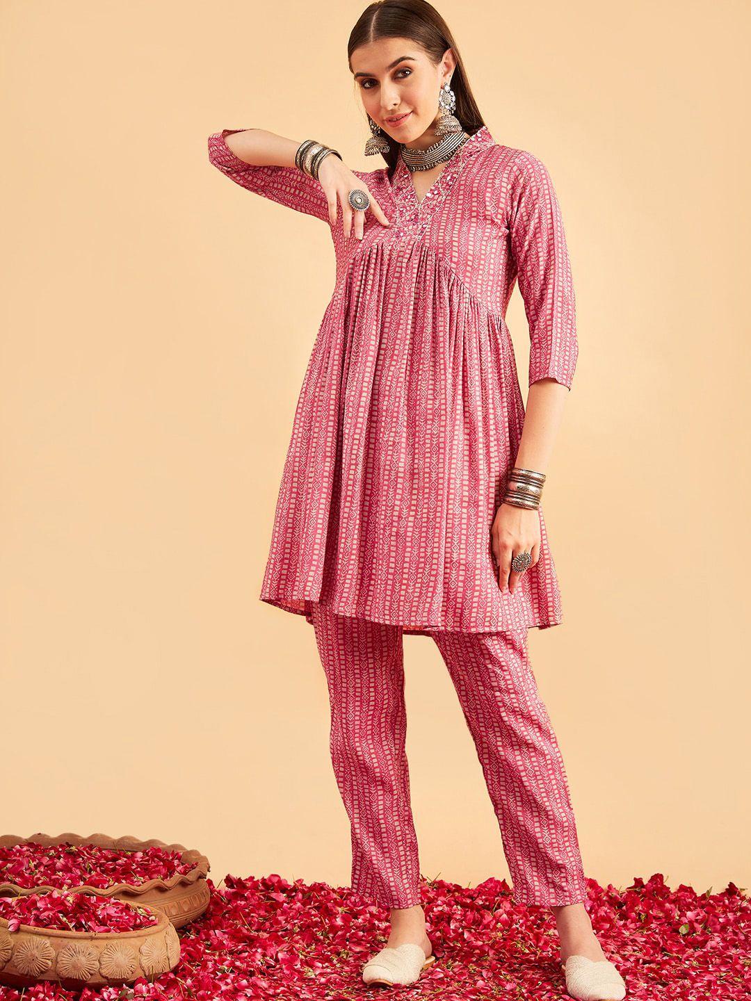 sangria ethnic motifs printed empire chanderi silk kurta with trousers