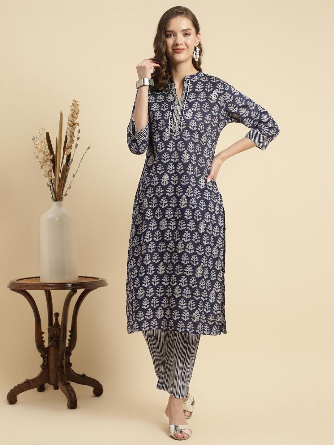 rangita floral printed pure cotton gotta patti kurta with trousers