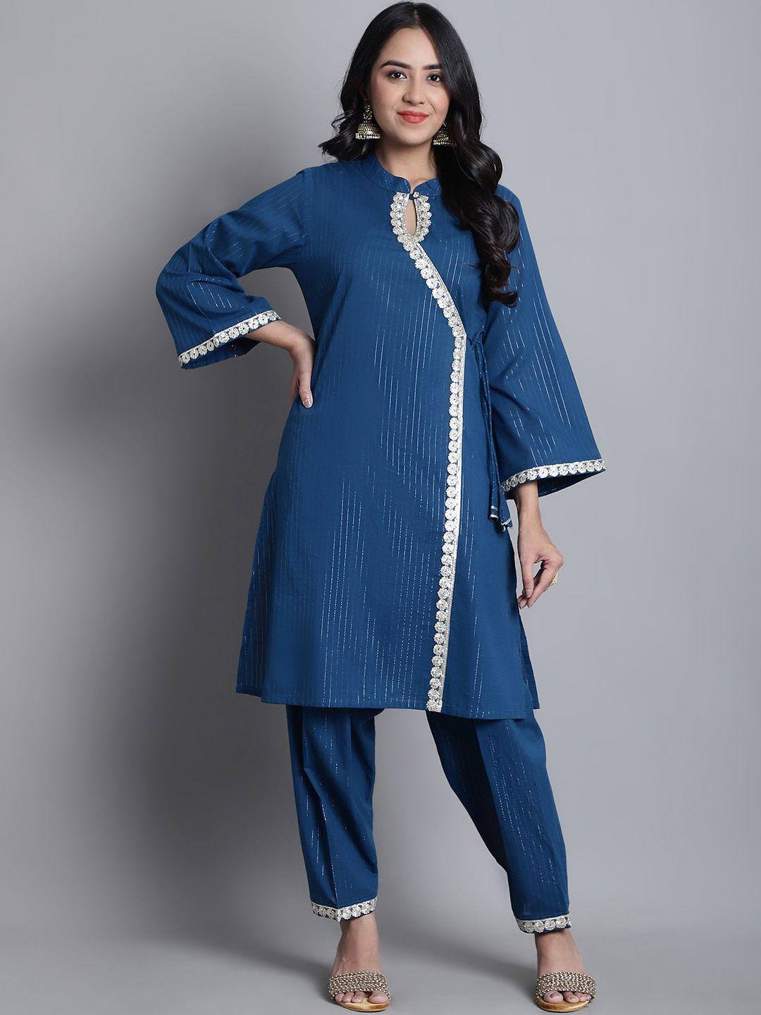 kalini striped angrakha pure cotton kurta with salwar