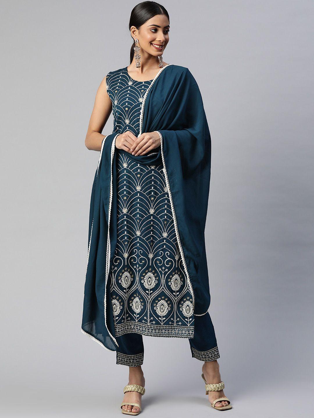 hinayat fashion ethnic motifs embroidered thread work silk georgette kurta with trousers