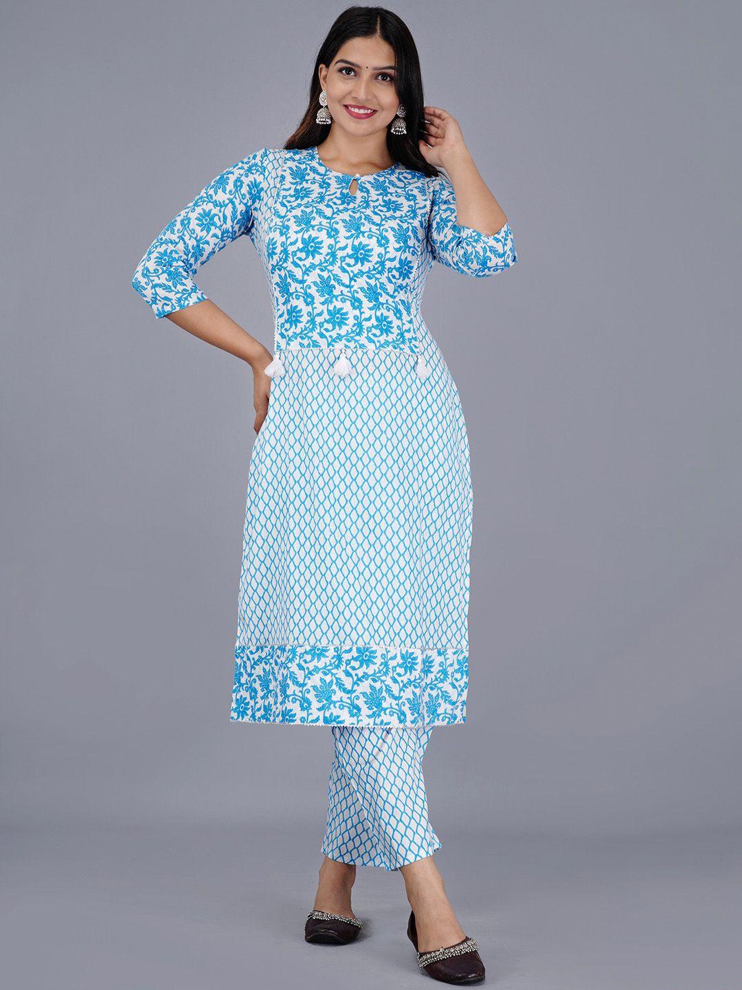 aayumi floral printed regular pure cotton kurta with trousers