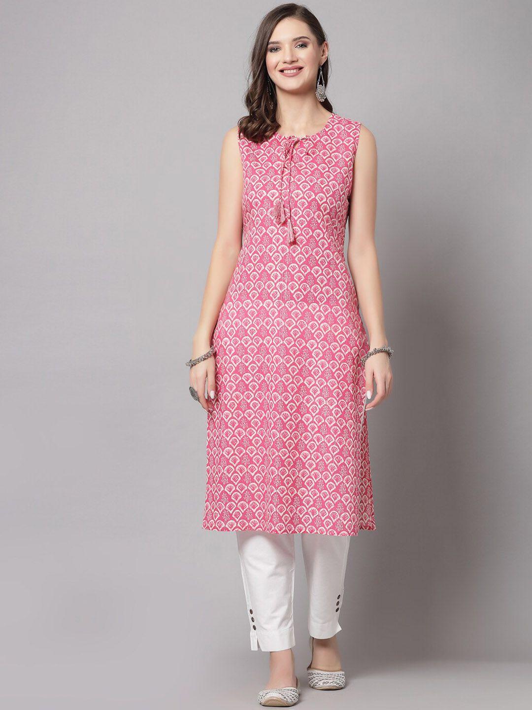 kipek geometric printed tie-up neck sleeveless a-line kurta