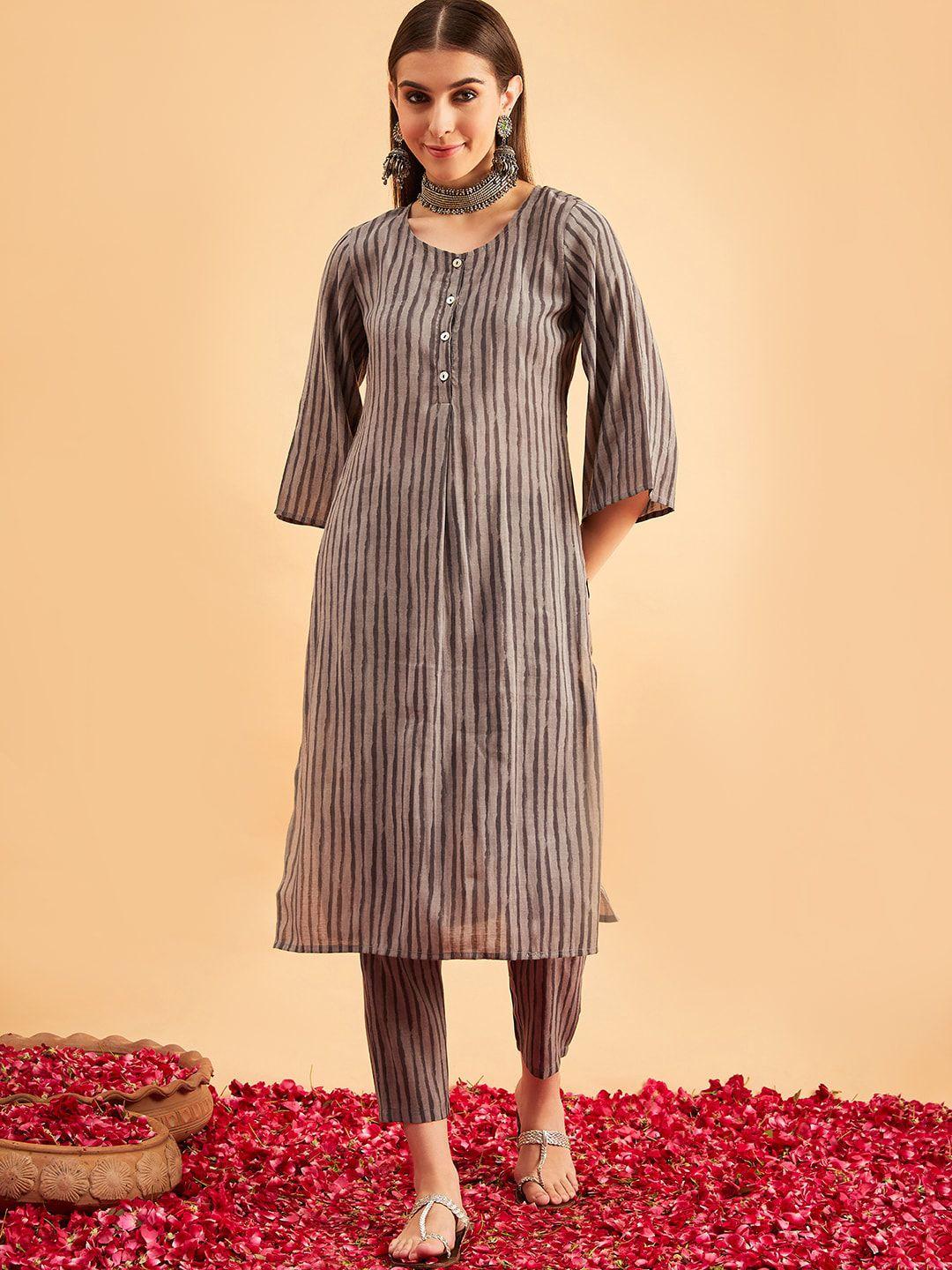 sangria striped flared sleeves straight kurta set