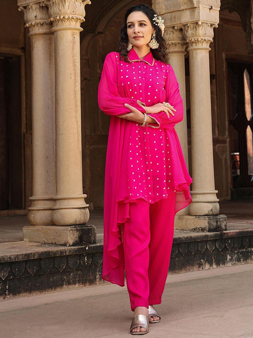 scakhi shirt collar ethnic tunic & trousers