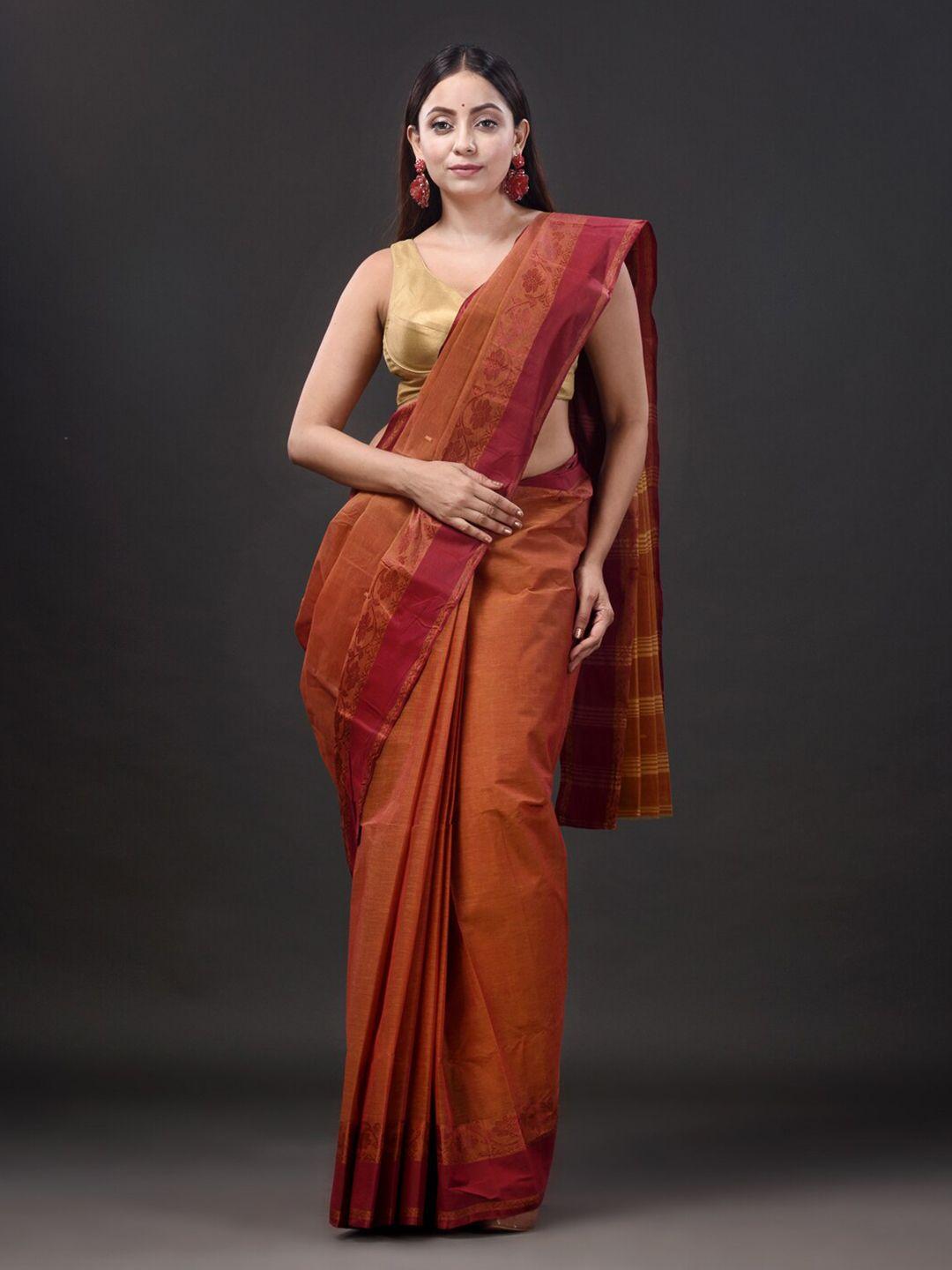 mitera rust pure cotton taant saree