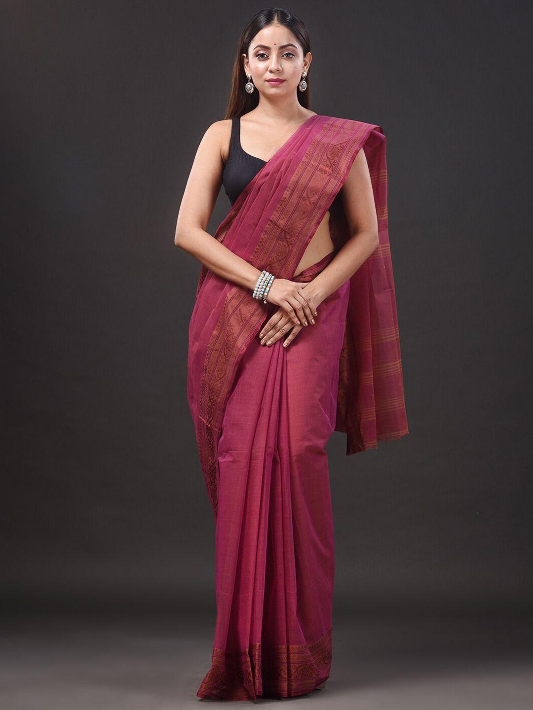 mitera pink & copper-toned ethnic motifs pure cotton taant saree