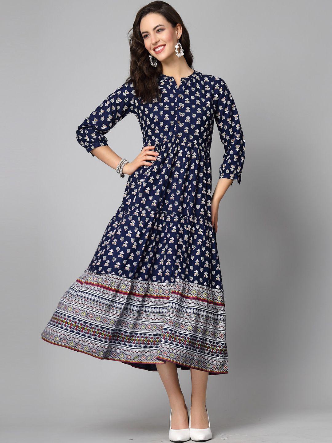 stylum ethnic motifs printed mandarin collar tiered ethnic dress