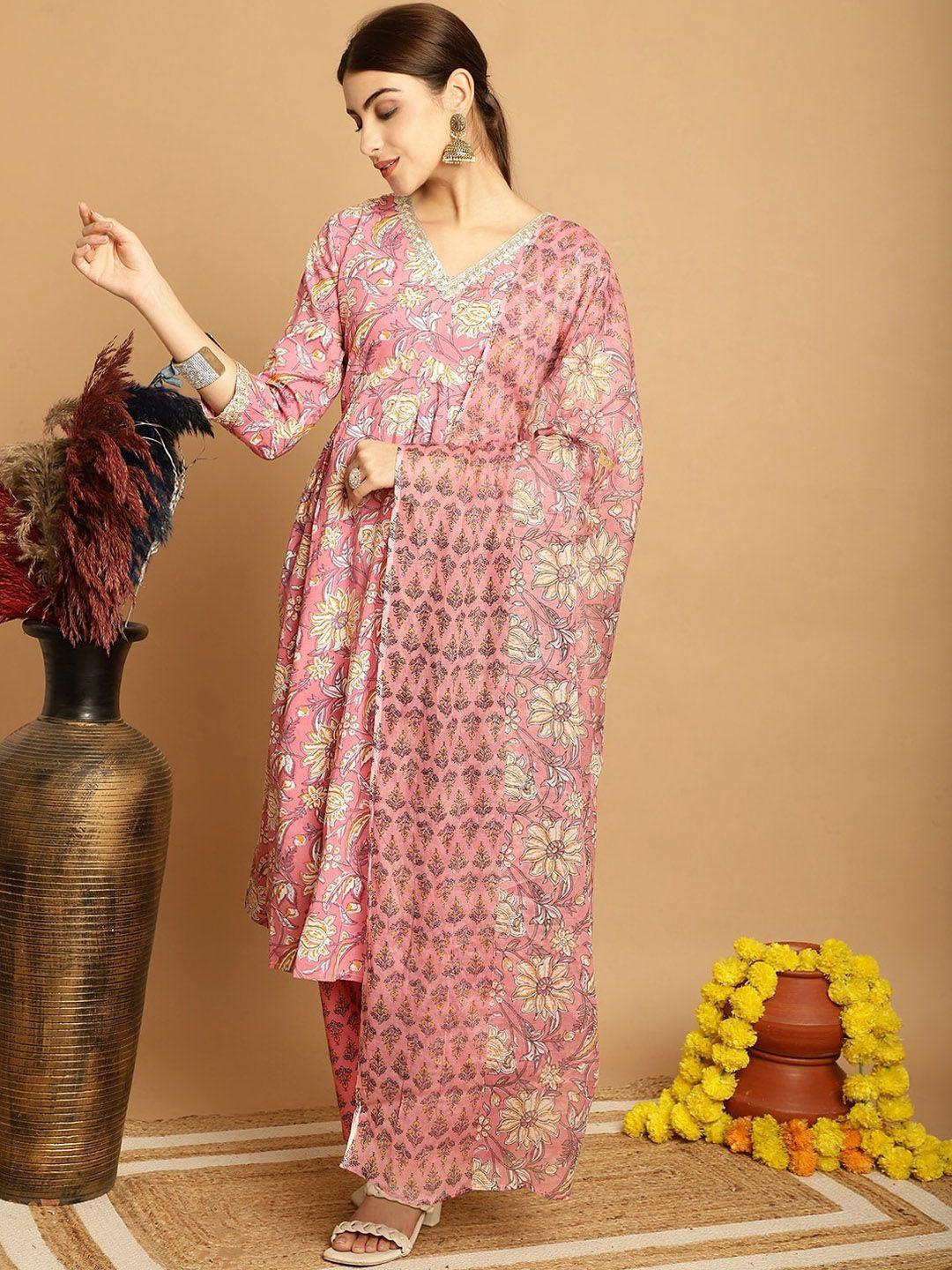 kalini floral printed empire pure cotton kurta with palazzos & dupatta