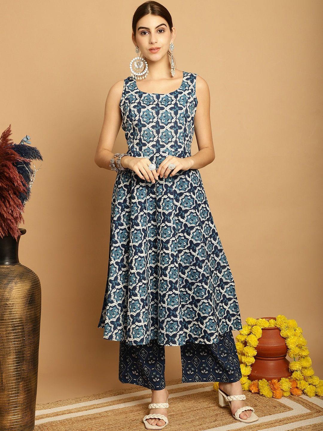 kalini geometric printed empire pure cotton kurta with palazzos & dupatta