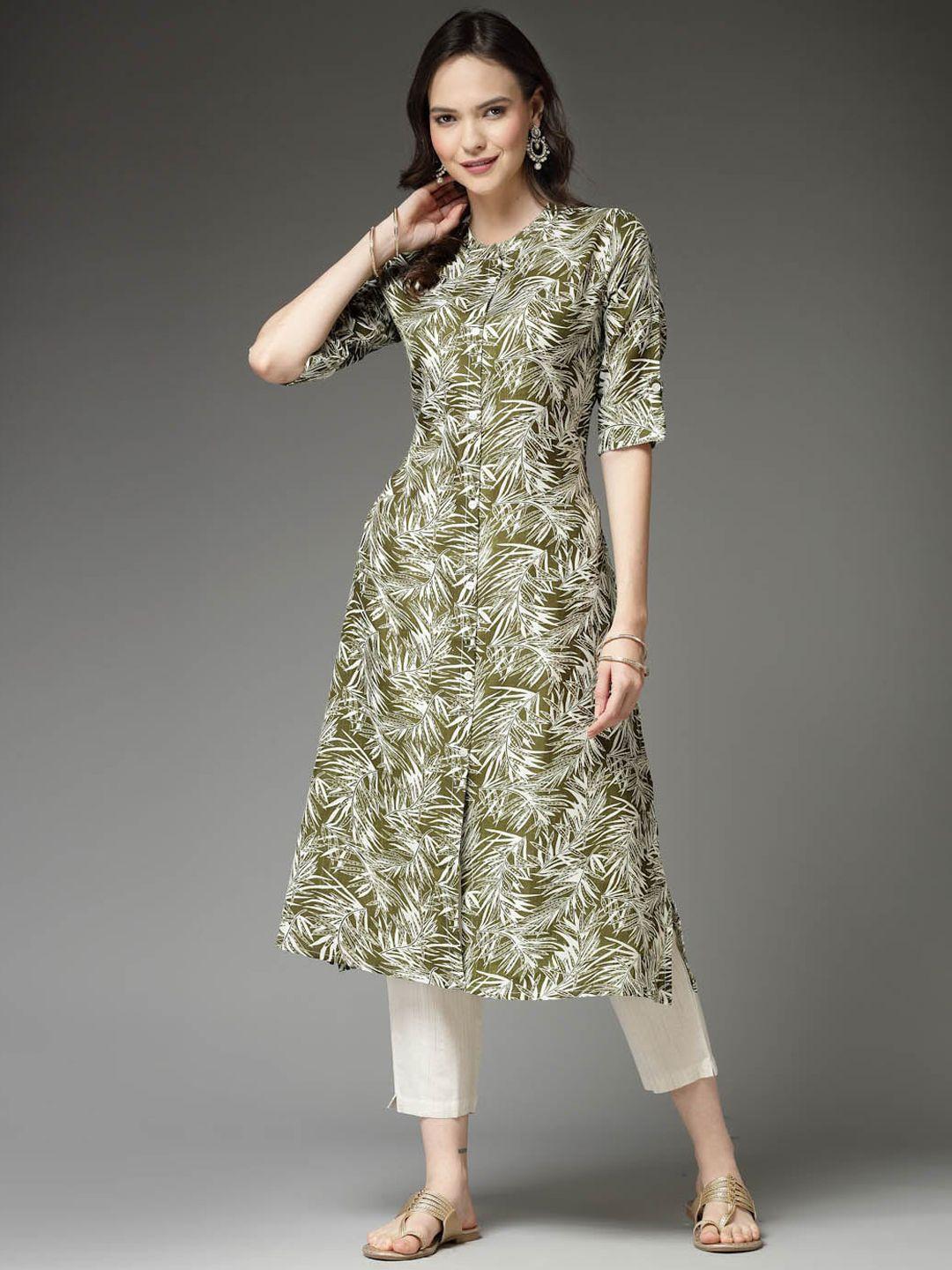 stylum floral printed band collar straight kurta