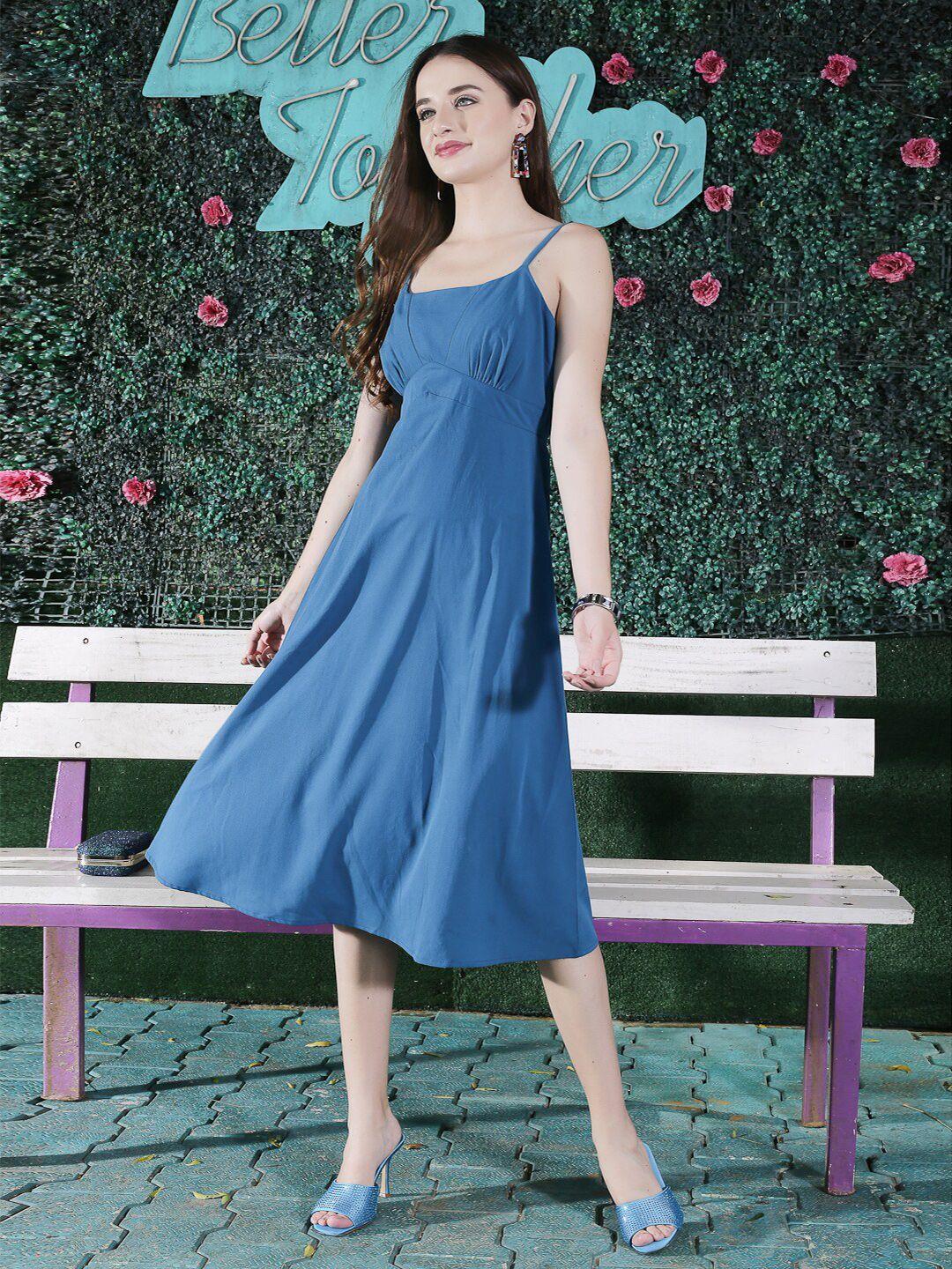 sera blue crepe a-line dress