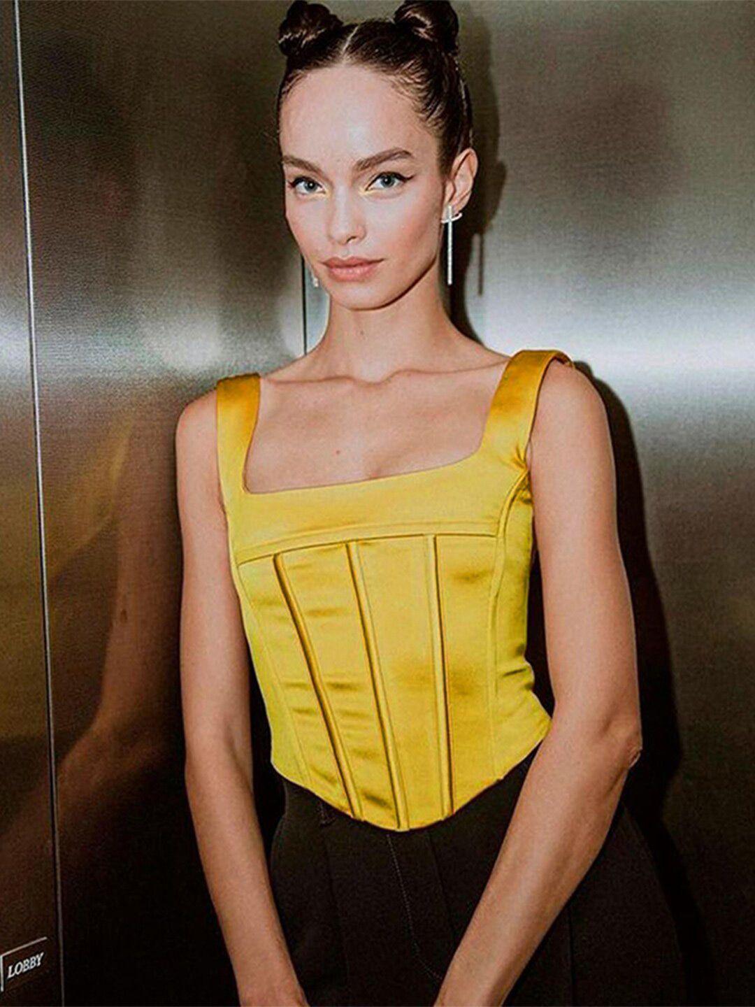 stylecast yellow square neck corset top