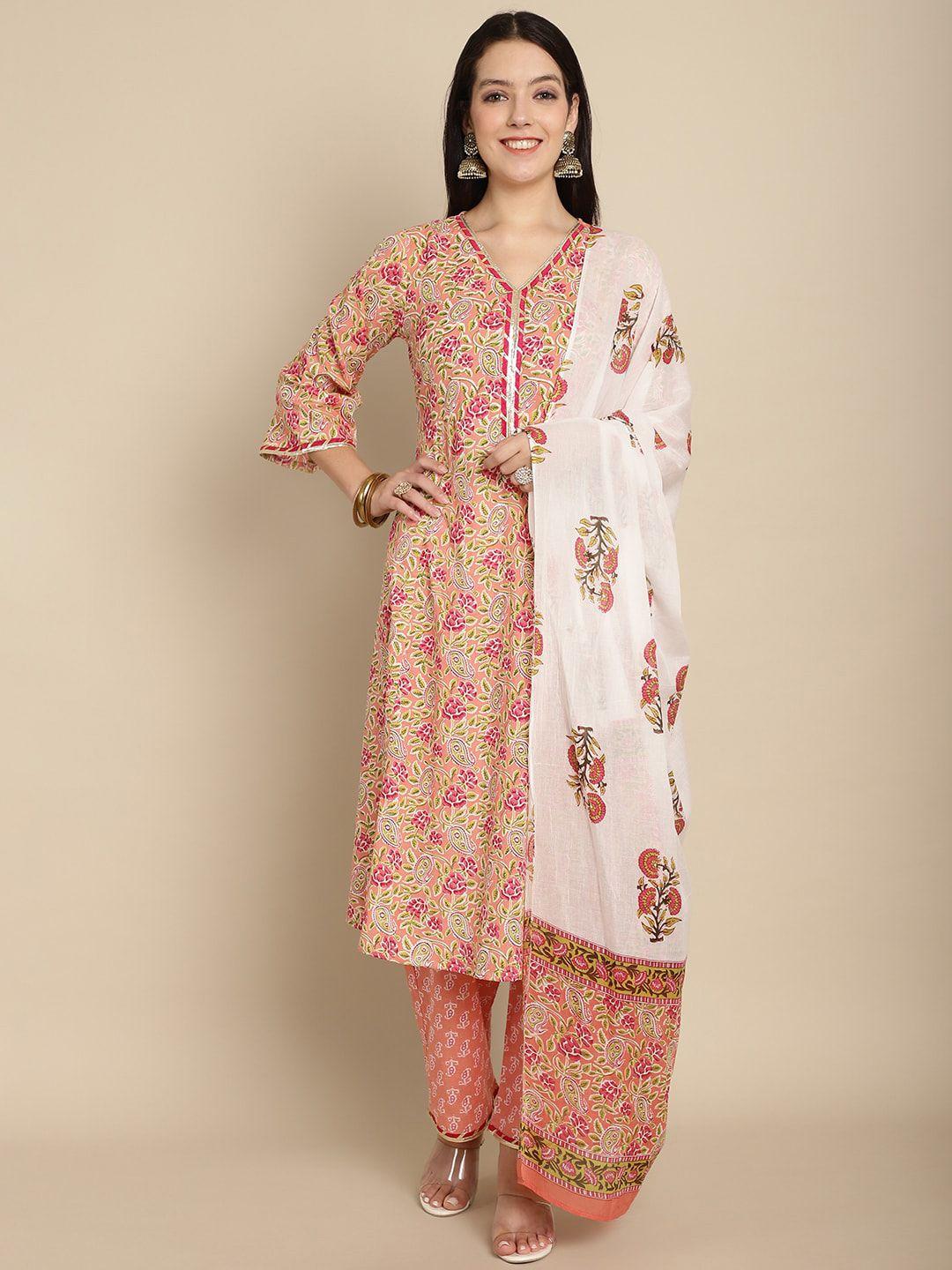 kalini floral printed pure cotton gotta patti a-line kurta with palazzos & dupatta