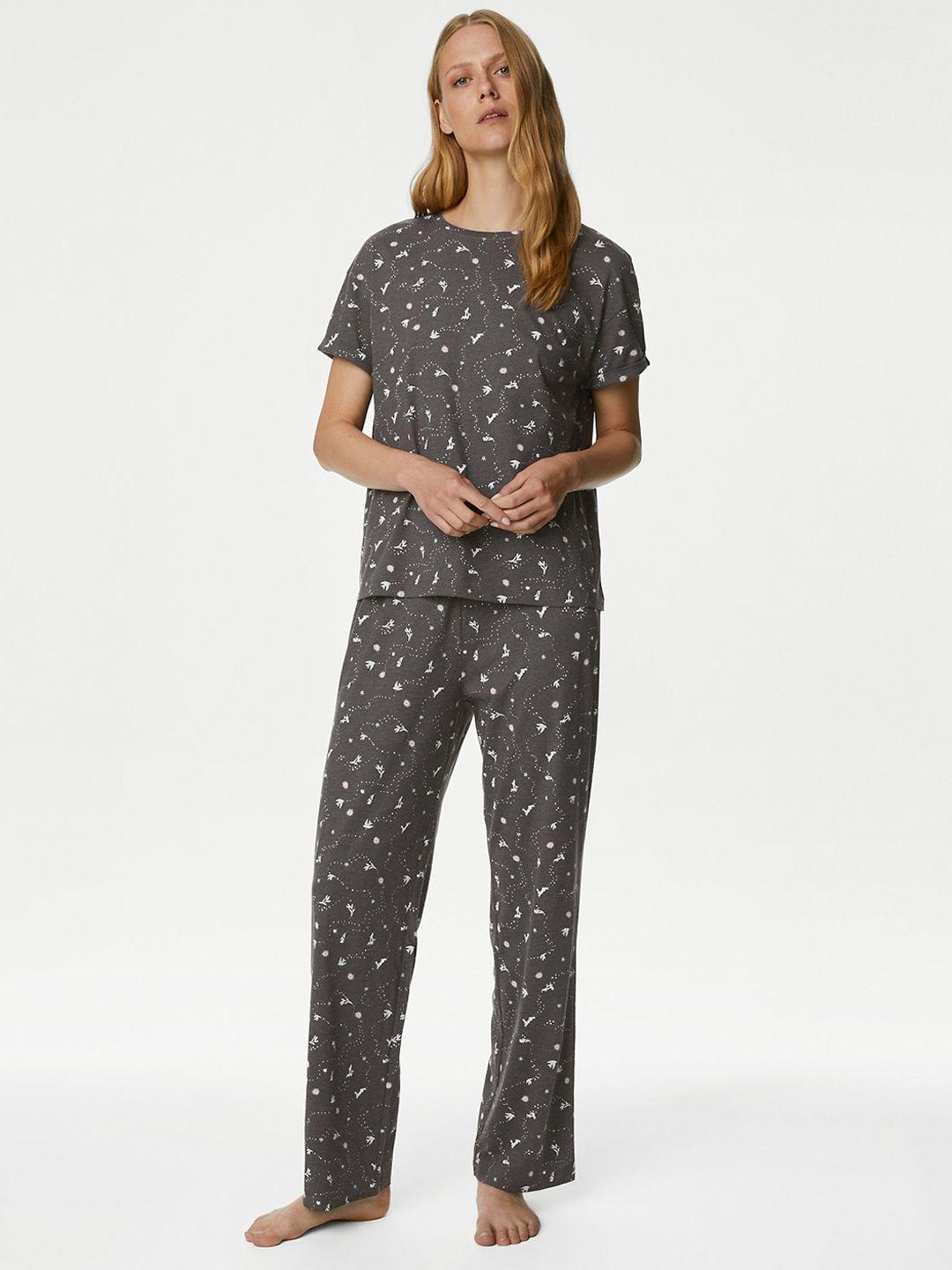 marks & spencer conversational printed round neck night suit