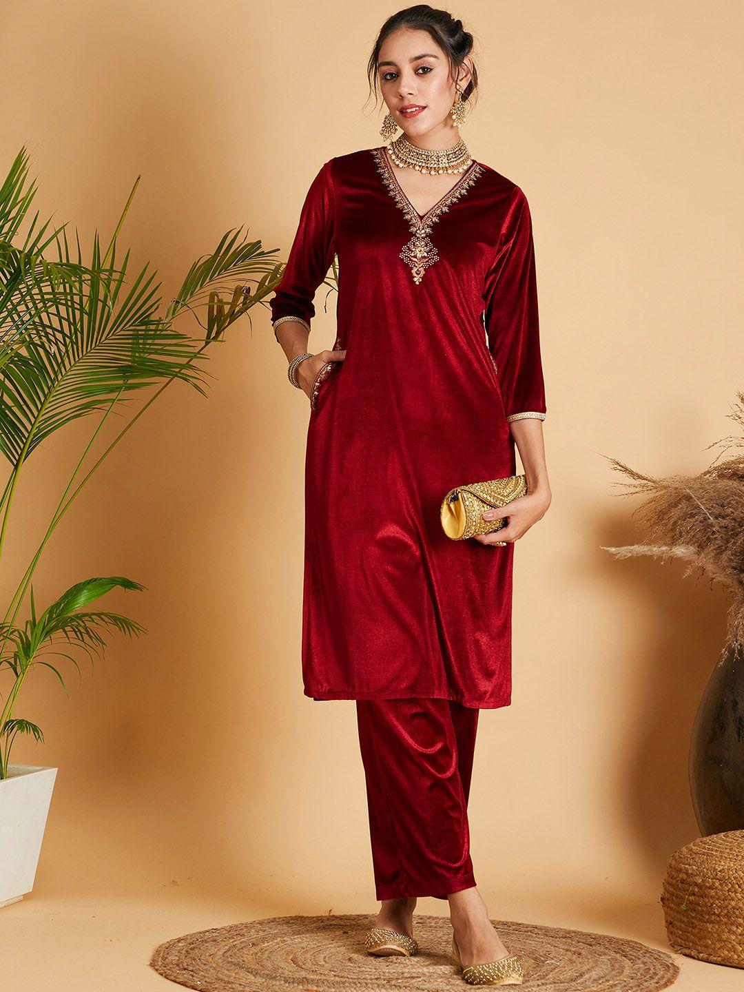 shae by sassafras sequined velvet straight kurta