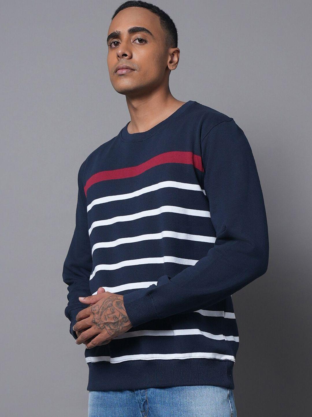 high star striped round neck long sleeves pullover sweatshirt