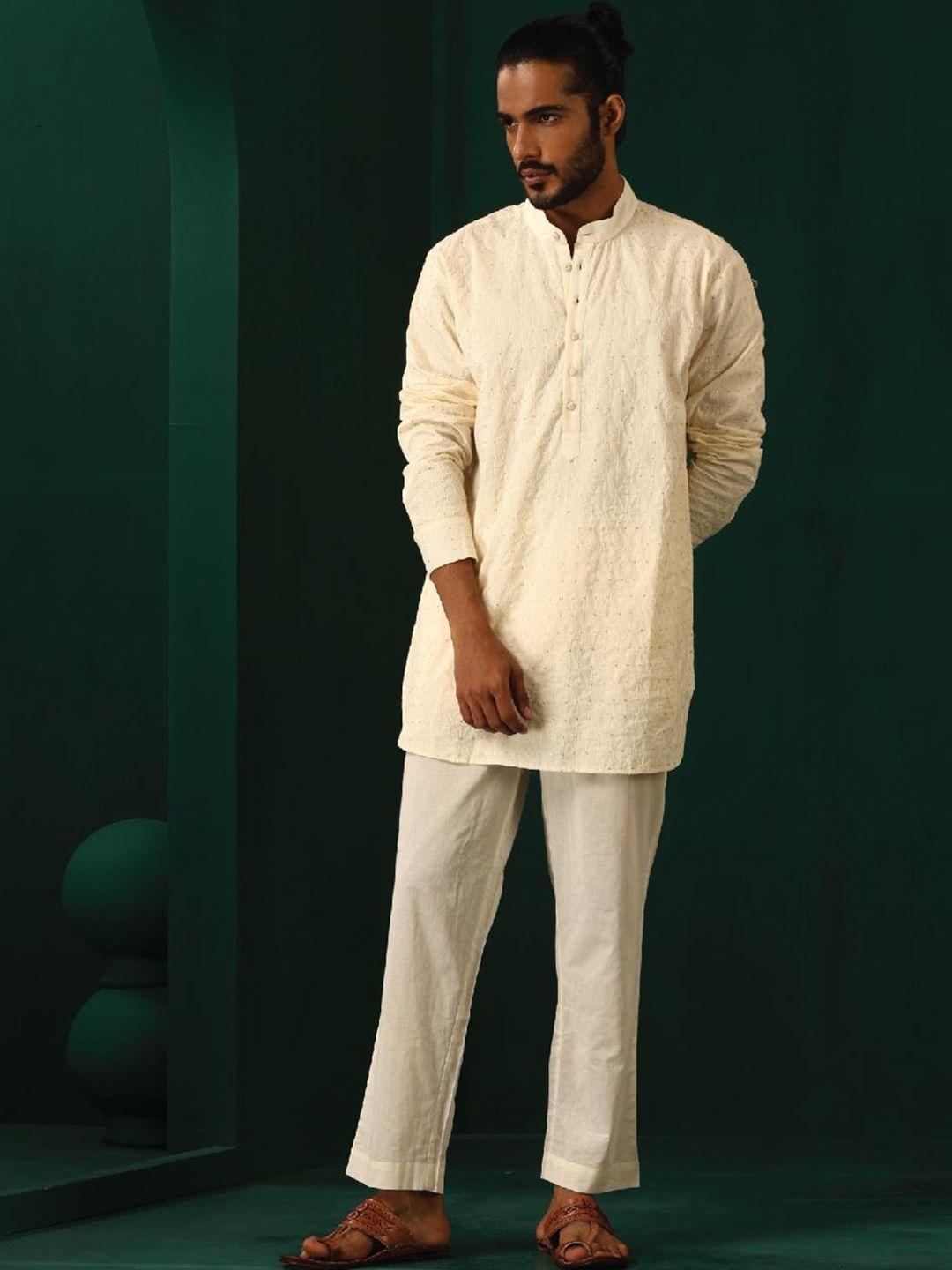 truebrowns sequins embellished straight pure cotton kurta with pyjama