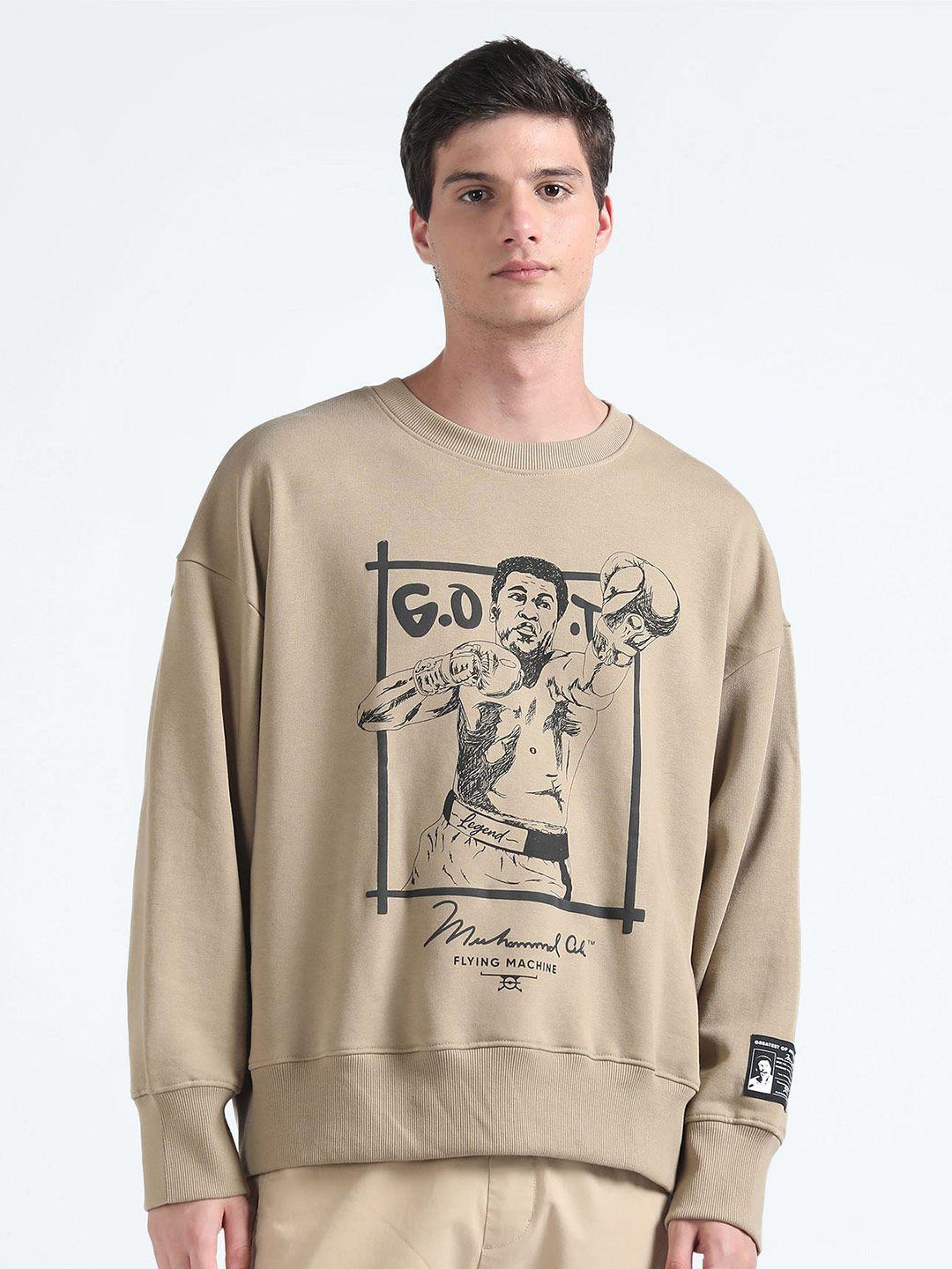 flying machine graphic printed pure cotton oversized pullover sweatshirt