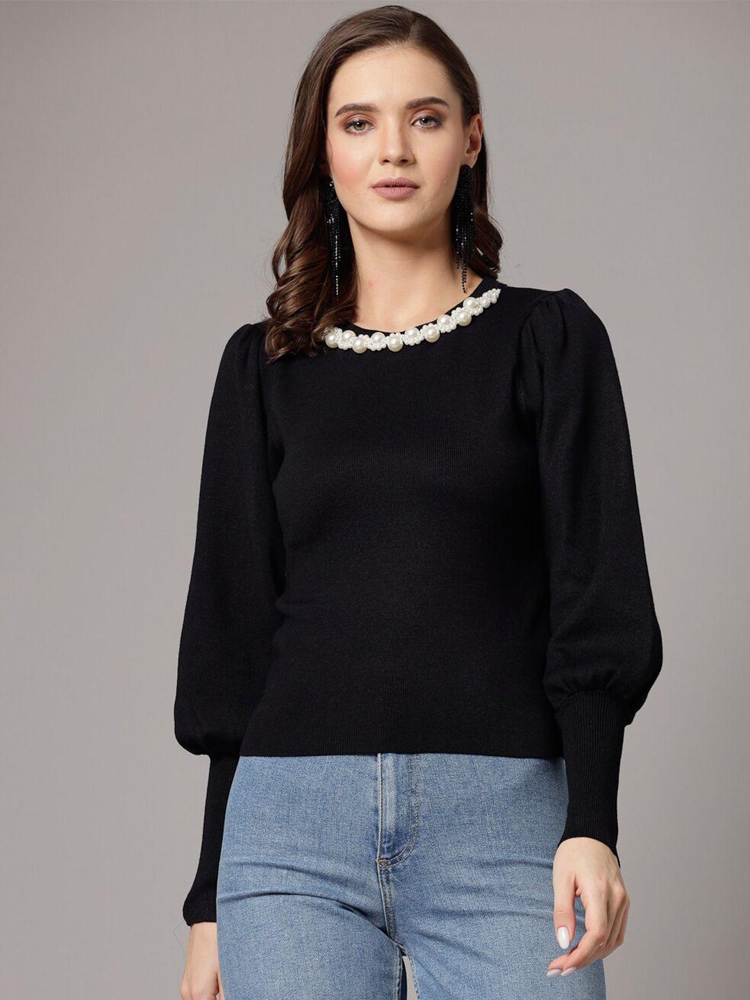 mafadeny puff sleeves embellished detailed pullover