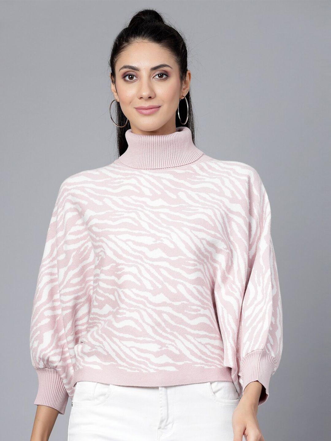 mafadeny women peach-coloured & white animal printed pullover