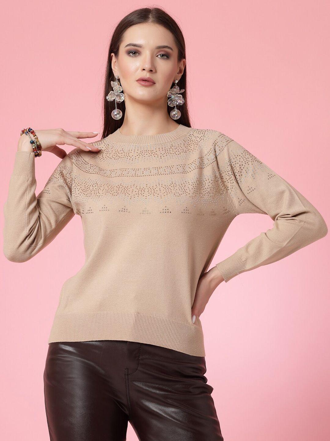 mafadeny women khaki & gold-toned pullover