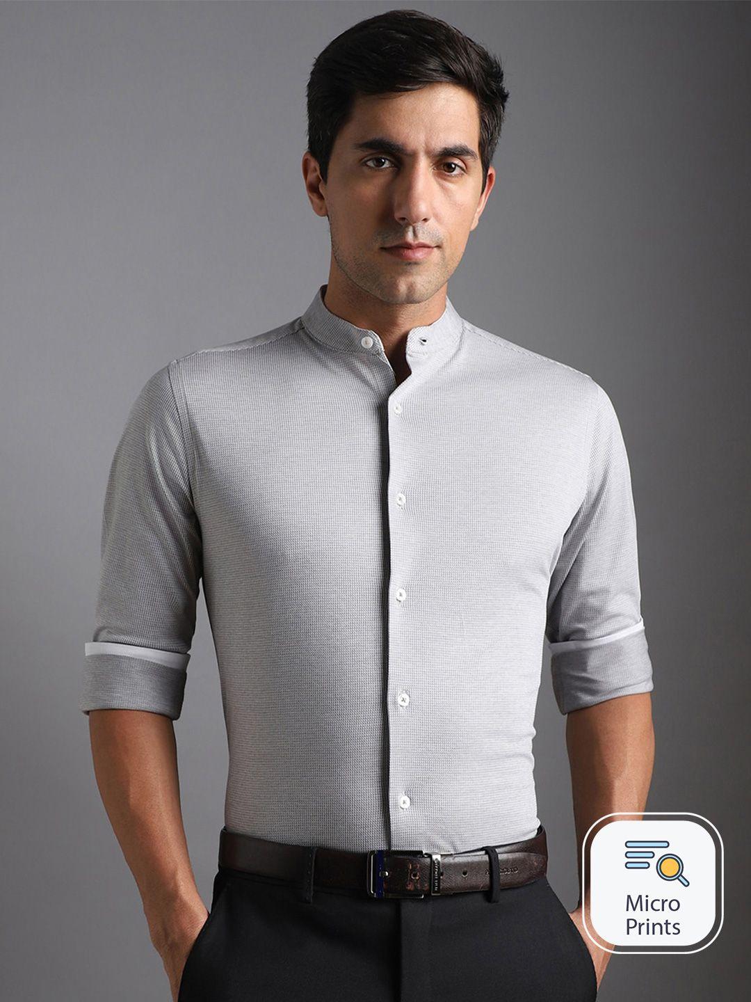 bergamo slim fit band collar knitted formal pure cotton shirt