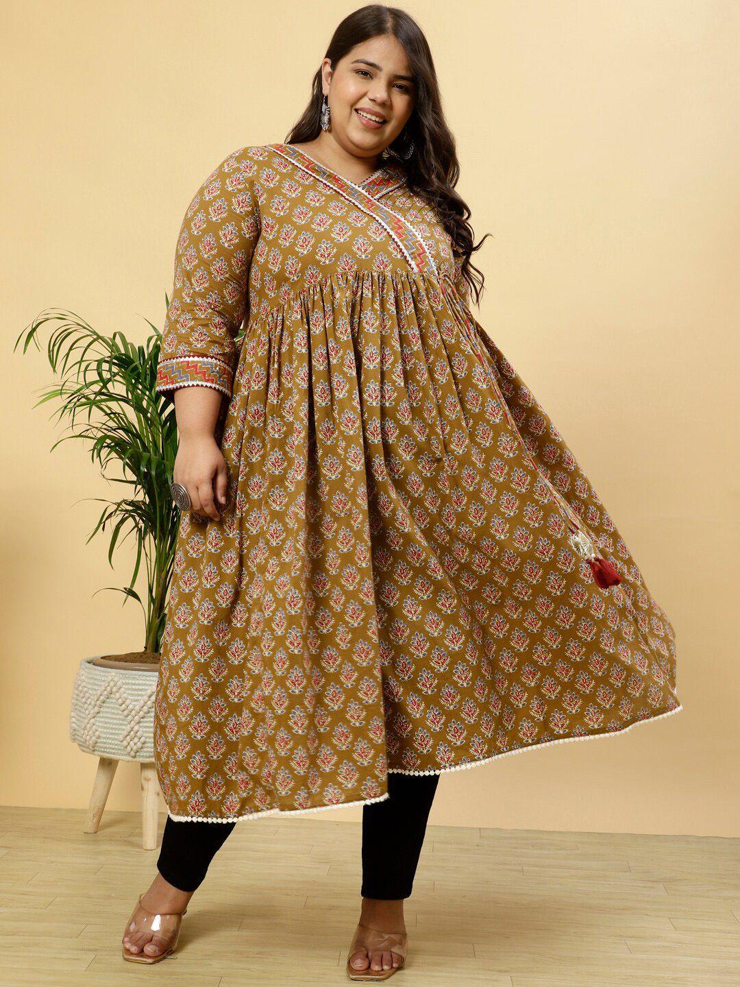 jaipur kurti plus size ethnic motifs printed gotta patti cotton anarkali kurta